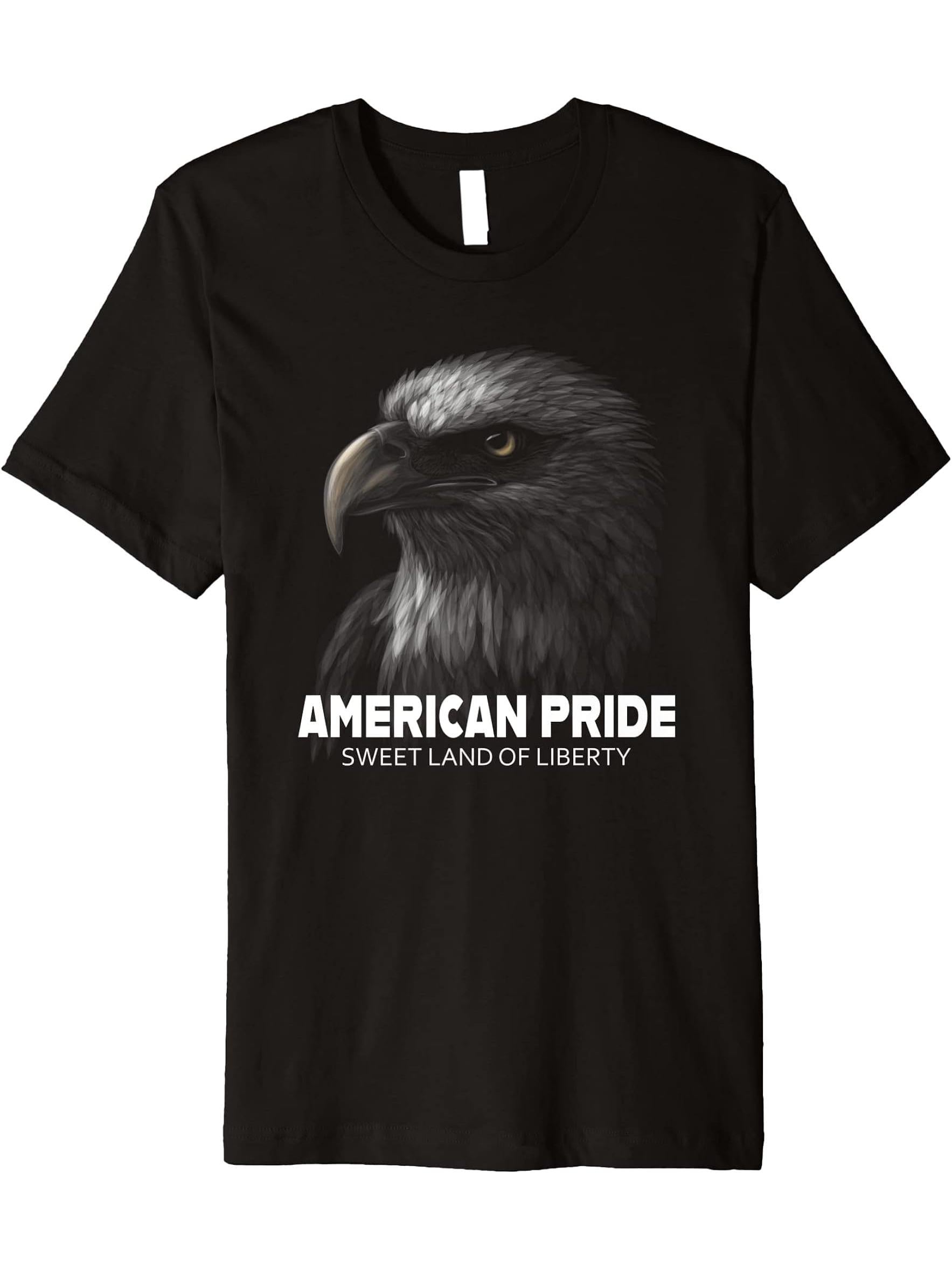 Bald Eagle American Pride Sweet Land Of Liberty Premium T-Shirt 180G 100% Cotton Printed Round Neck Short-Sleeve T-Shirt, Gifts for Men Dad Husband Grandpa, S-XXXL, Black