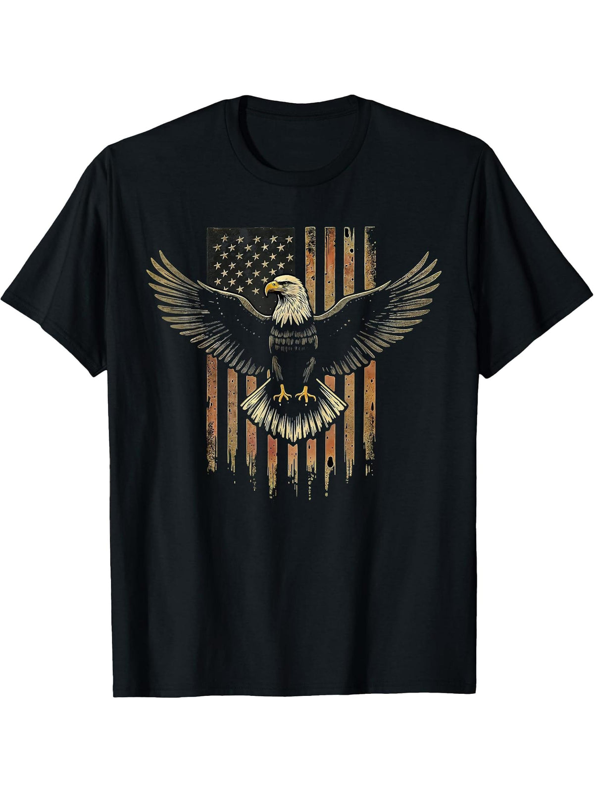 Bald Eagle US American Flag 4th Of July Proud Patriotic T-Shirt 180G 100% Cotton Printed Round Neck Short-Sleeve T-Shirt, Gifts for Men Dad Husband Grandpa, S-XXXL, Black