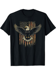 Bald Eagle US American Flag 4th Of July Proud Patriotic T-Shirt 180G 100% Cotton Printed Round Neck Short-Sleeve T-Shirt, Gifts for Men Dad Husband Grandpa, S-XXXL, Black