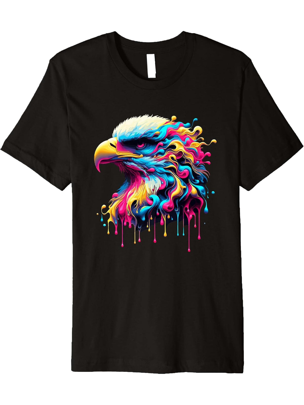 Dripping Paint Art Bald Eagle Bald Eagles Premium T-Shirt 180G 100% Cotton Printed Round Neck Short-Sleeve T-Shirt, Gifts for Men Dad Husband Grandpa, S-XXXL, Black