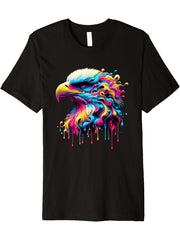 Dripping Paint Art Bald Eagle Bald Eagles Premium T-Shirt 180G 100% Cotton Printed Round Neck Short-Sleeve T-Shirt, Gifts for Men Dad Husband Grandpa, S-XXXL, Black