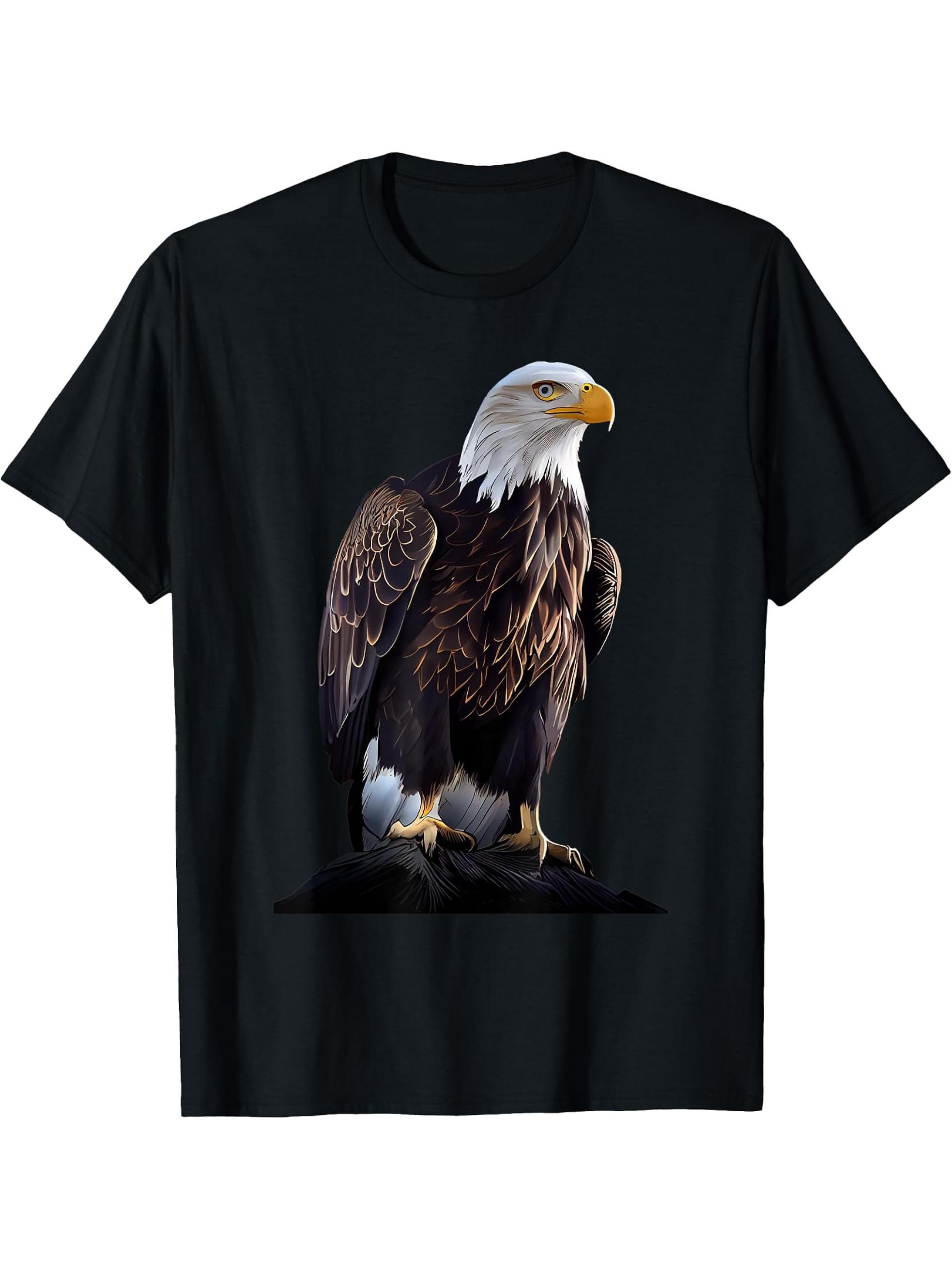 Bald Eagles Cool Design with a Bald Eagle T-Shirt 180G 100% Cotton Printed Round Neck Short-Sleeve T-Shirt, Gifts for Men Dad Husband Grandpa, S-XXXL, Black