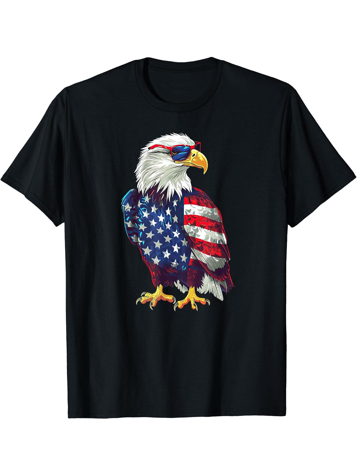 American Bald Eagle, American Flag, Cool T-Shirt 180G 100% Cotton Printed Round Neck Short-Sleeve T-Shirt, Gifts for Men Dad Husband Grandpa, S-XXXL, Black