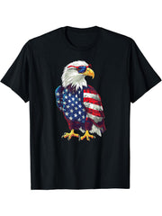 American Bald Eagle, American Flag, Cool T-Shirt 180G 100% Cotton Printed Round Neck Short-Sleeve T-Shirt, Gifts for Men Dad Husband Grandpa, S-XXXL, Black