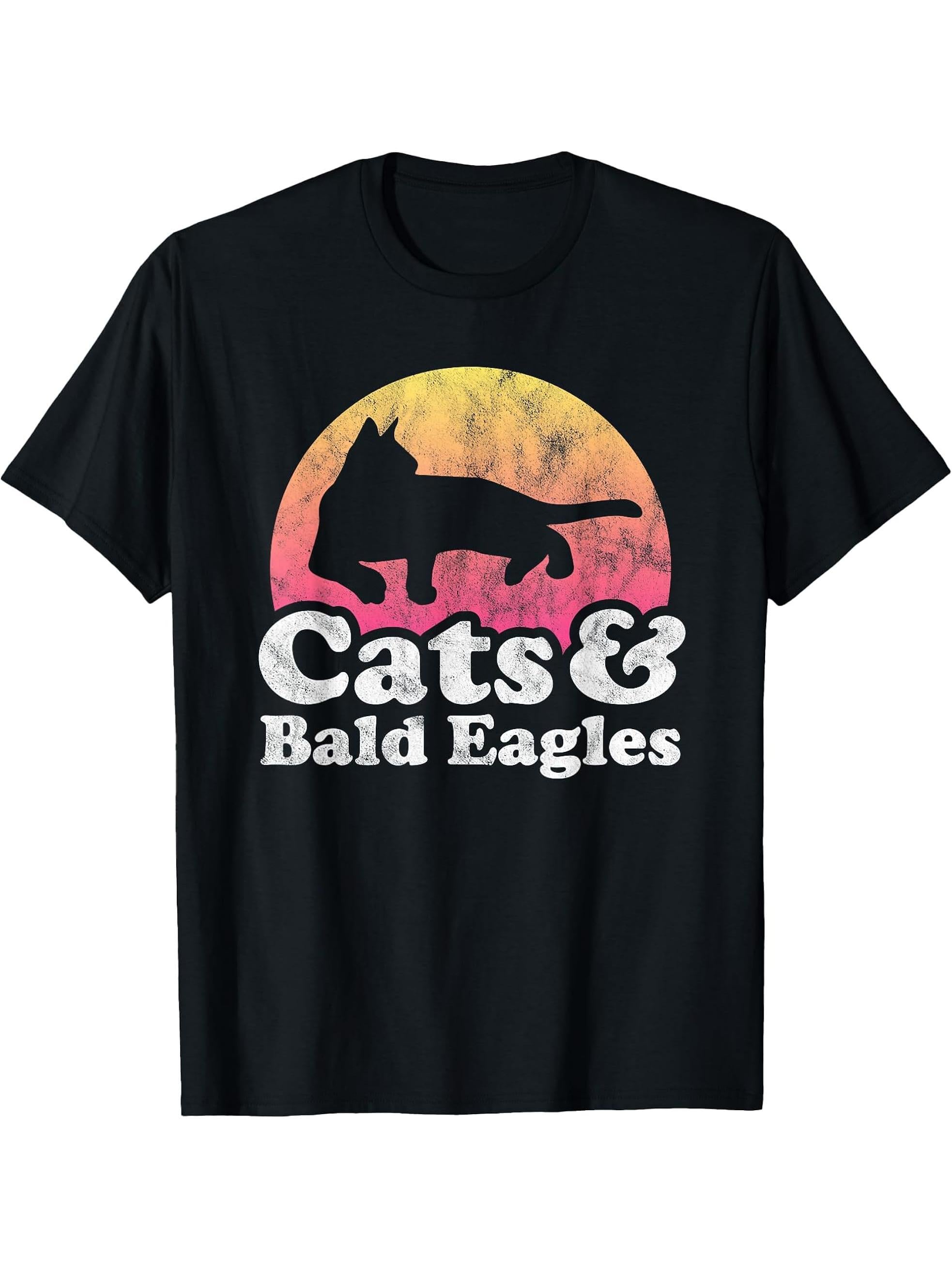 Cats and Bald Eagles Men Women Boys or Girls Bald Eagle T-Shirt 180G 100% Cotton Printed Round Neck Short-Sleeve T-Shirt, Gifts for Men Dad Husband Grandpa, S-XXXL, Black