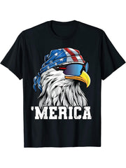 Patriotic 4th of July Shirt Men Women USA Bald Eagle Merica T-Shirt 180G 100% Cotton Printed Round Neck Short-Sleeve T-Shirt, Gifts for Men Dad Husband Grandpa, S-XXXL, Black