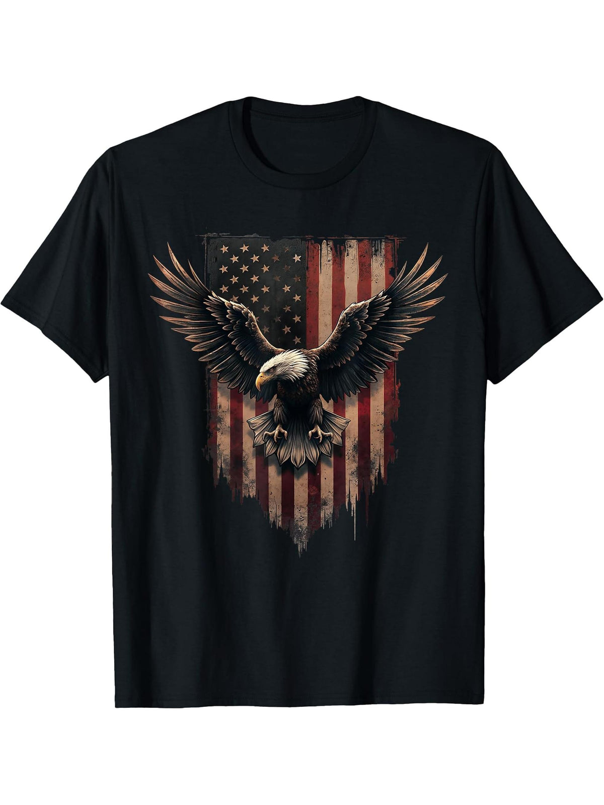 Bald Eagle US American Flag 4th of July Proud Patriotic T-Shirt 180G 100% Cotton Printed Round Neck Short-Sleeve T-Shirt, Gifts for Men Dad Husband Grandpa, S-XXXL, Black
