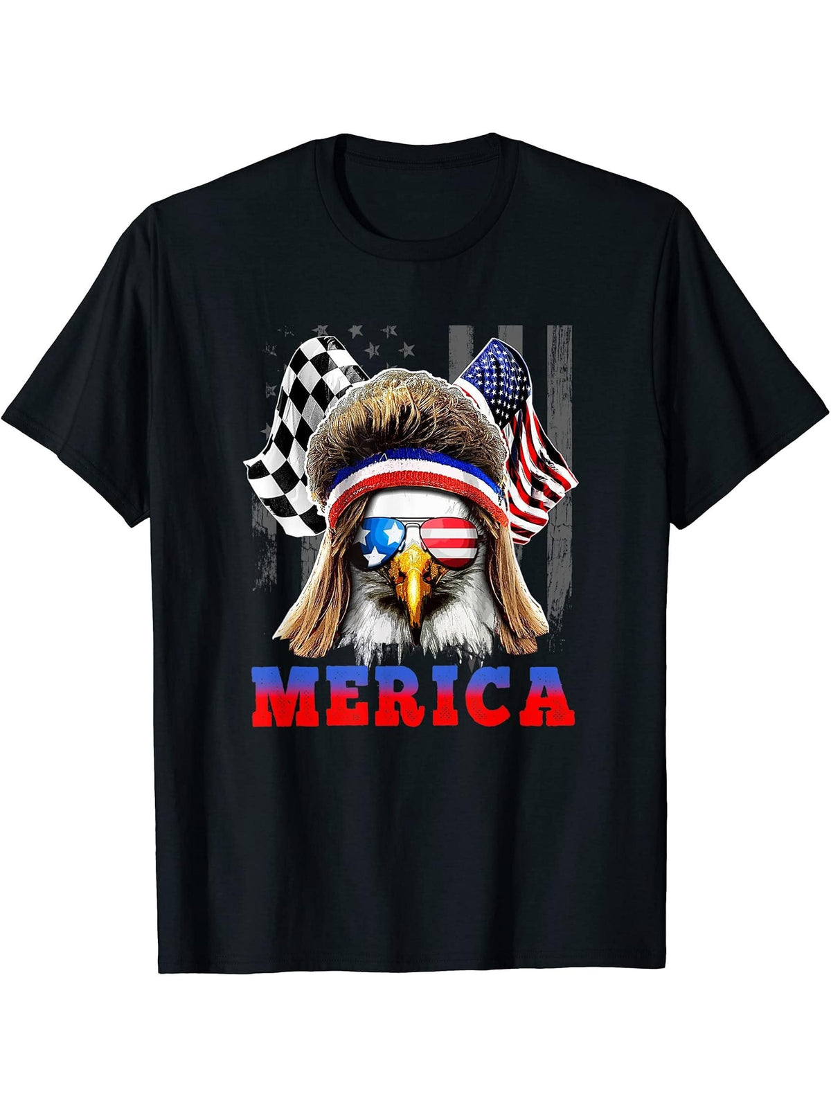 Funny American Patriotic Bald Eagle | Merica T-Shirt 180G 100% Cotton Printed Round Neck Short-Sleeve T-Shirt, Gifts for Men Dad Husband Grandpa, S-XXXL, Black
