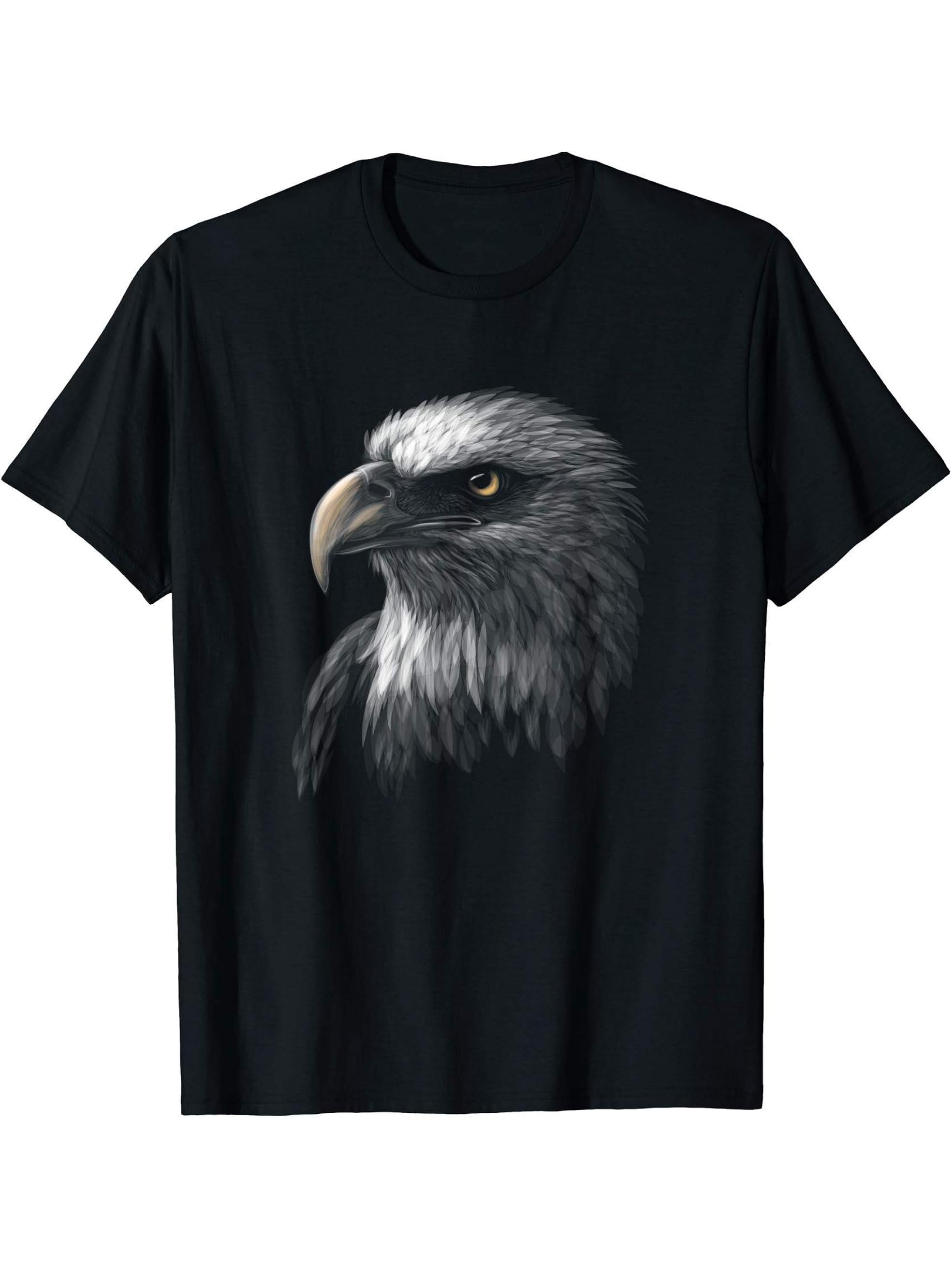 American Bald Eagle Face T-Shirt 180G 100% Cotton Printed Round Neck Short-Sleeve T-Shirt, Gifts for Men Dad Husband Grandpa, S-XXXL, Black