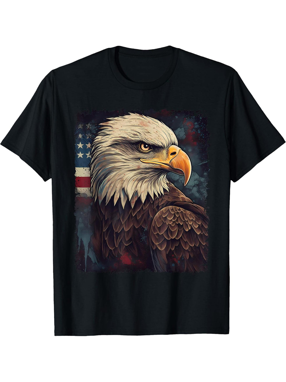 Vintage Bald Eagle 4th Of July Patriotic Men Women Outfit T-Shirt 180G 100% Cotton Printed Round Neck Short-Sleeve T-Shirt, Gifts for Men Dad Husband Grandpa, S-XXXL, Black