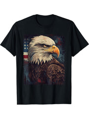 Vintage Bald Eagle 4th Of July Patriotic Men Women Outfit T-Shirt 180G 100% Cotton Printed Round Neck Short-Sleeve T-Shirt, Gifts for Men Dad Husband Grandpa, S-XXXL, Black