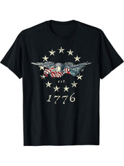 Bald Eagle Flag Vintage 1776 T-Shirt 180G 100% Cotton Printed Round Neck Short-Sleeve T-Shirt, Gifts for Men Dad Husband Grandpa, S-XXXL, Black