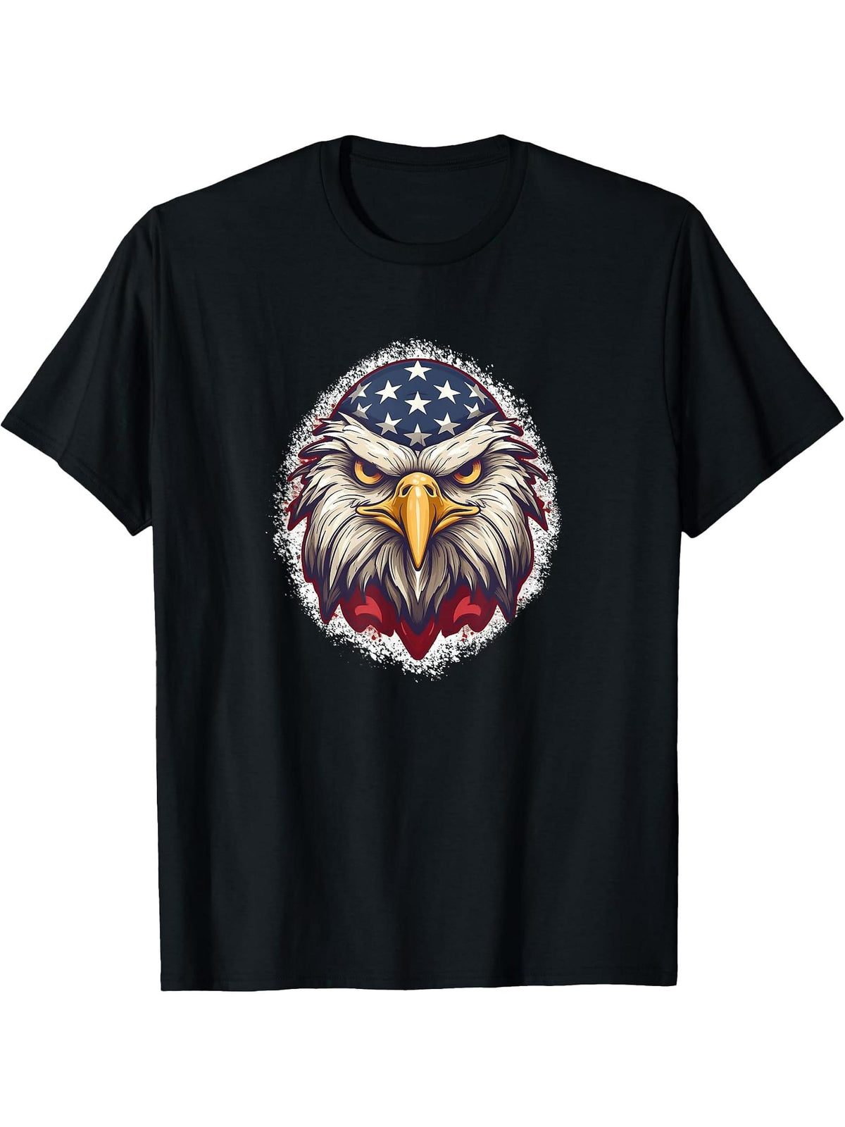 Biker Bald Eagle | 4th of July | USA | Patriotic T-Shirt 180G 100% Cotton Printed Round Neck Short-Sleeve T-Shirt, Gifts for Men Dad Husband Grandpa, S-XXXL, Black