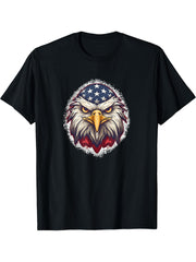 Biker Bald Eagle | 4th of July | USA | Patriotic T-Shirt 180G 100% Cotton Printed Round Neck Short-Sleeve T-Shirt, Gifts for Men Dad Husband Grandpa, S-XXXL, Black