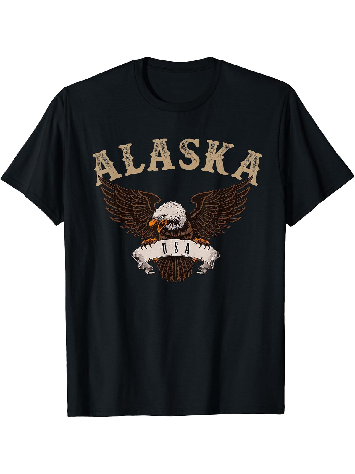 Alaska USA Bald Eagle T-Shirt 180G 100% Cotton Printed Round Neck Short-Sleeve T-Shirt, Gifts for Men Dad Husband Grandpa, S-XXXL, Black
