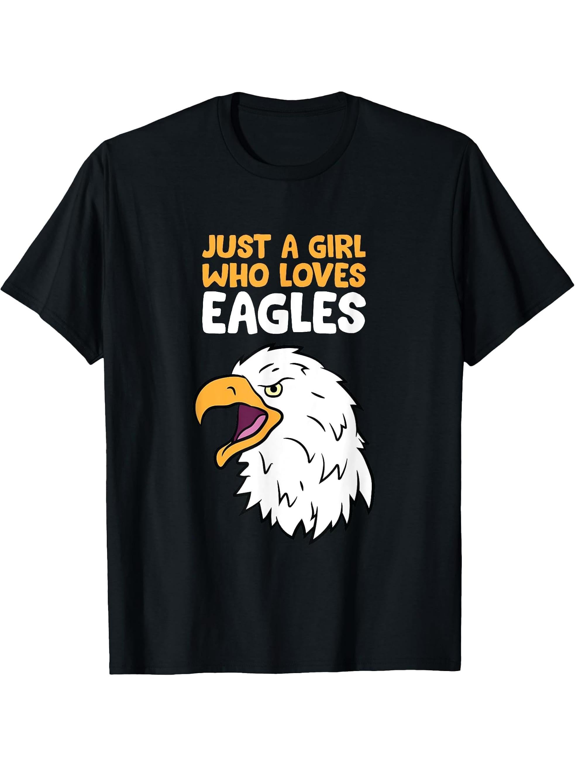 Just a Girl Who Loves Eagles American Bald Eagle T-Shirt 180G 100% Cotton Printed Round Neck Short-Sleeve T-Shirt, Gifts for Men Dad Husband Grandpa, S-XXXL, Black
