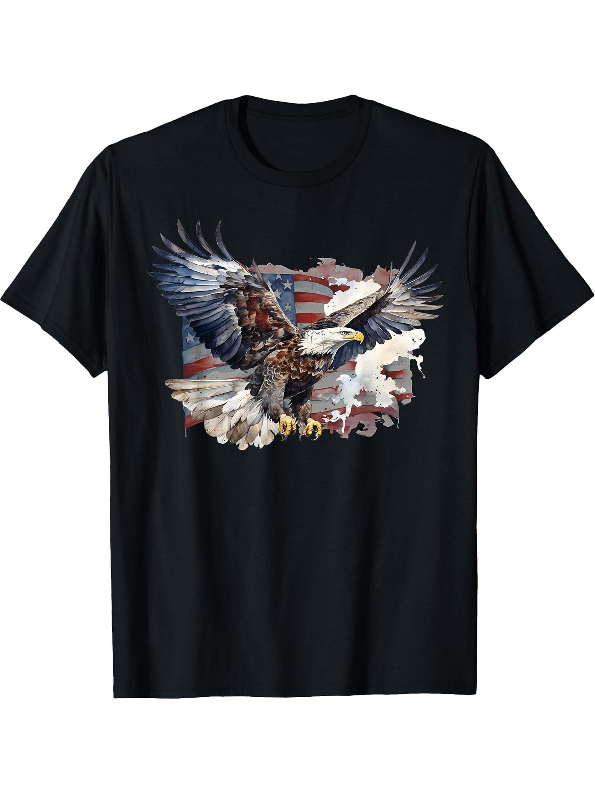 American Nature Bald Eagle Mullet US Flag Patriot Bird Lover T-Shirt 180G 100% Cotton Printed Round Neck Short-Sleeve T-Shirt, Gifts for Men Dad Husband Grandpa, S-XXXL, Black