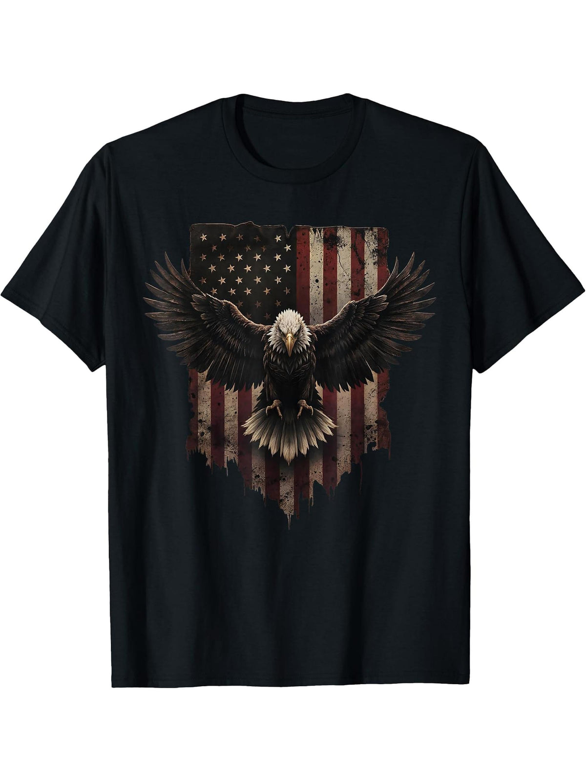 Bald Eagle US American Flag 4th Of July Proud Patriotic T-Shirt 180G 100% Cotton Printed Round Neck Short-Sleeve T-Shirt, Gifts for Men Dad Husband Grandpa, S-XXXL, Black