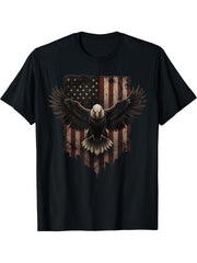 Bald Eagle US American Flag 4th Of July Proud Patriotic T-Shirt 180G 100% Cotton Printed Round Neck Short-Sleeve T-Shirt, Gifts for Men Dad Husband Grandpa, S-XXXL, Black