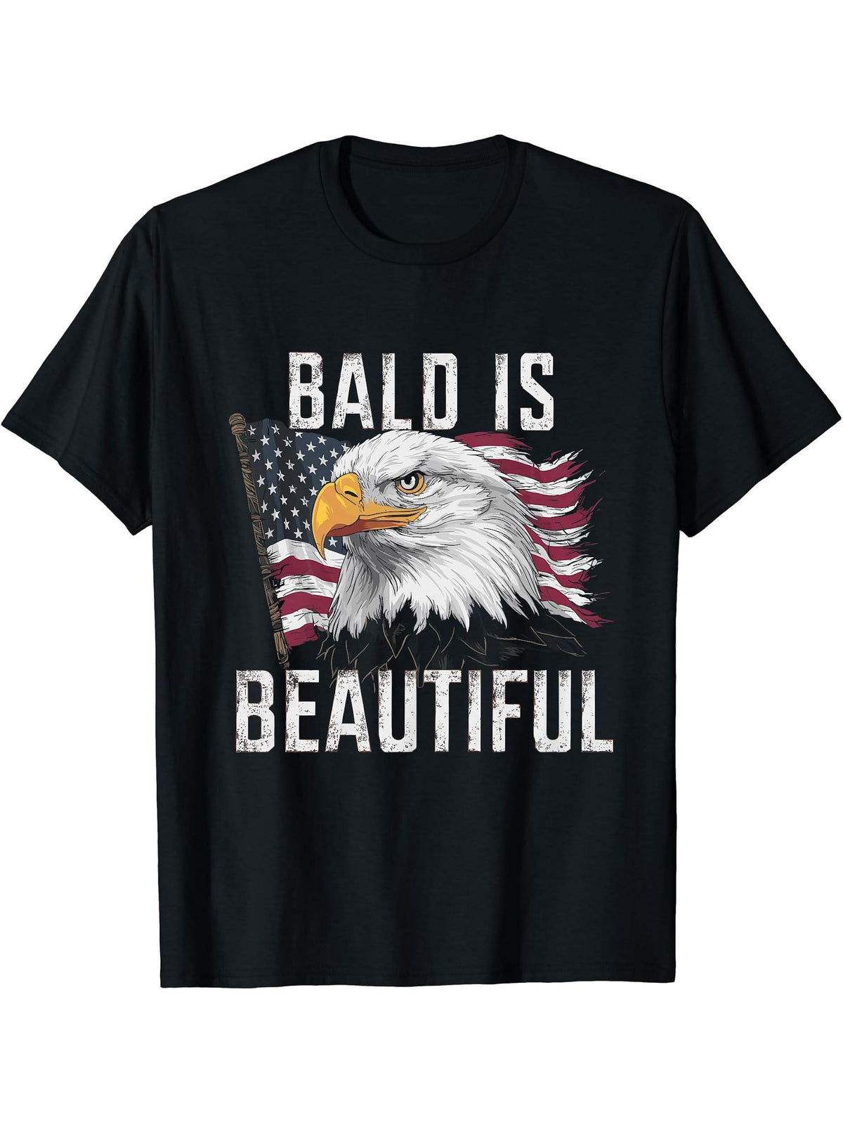 Bald Is Beautiful 4th of July Bald Eagle Independence Day T-Shirt, Small, Black 180G 100% Cotton Printed Round Neck Short-Sleeve T-Shirt, Gifts for Men Dad Husband Grandpa, S-XXXL, Black