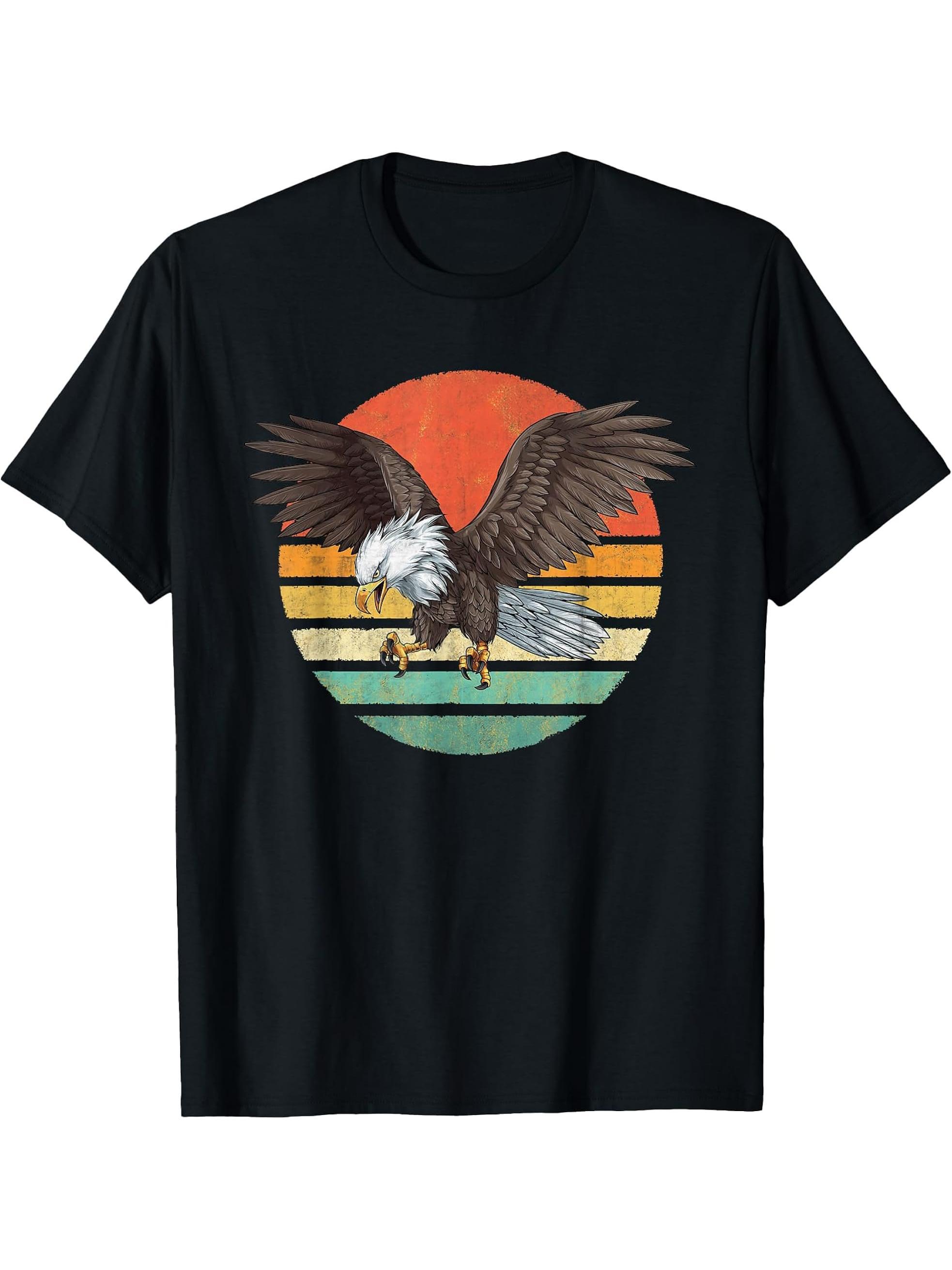 Bald Eagle T-Shirt Men Women Retro Vintage Bald Eagle T-Shirt 180G 100% Cotton Printed Round Neck Short-Sleeve T-Shirt, Gifts for Men Dad Husband Grandpa, S-XXXL, Black