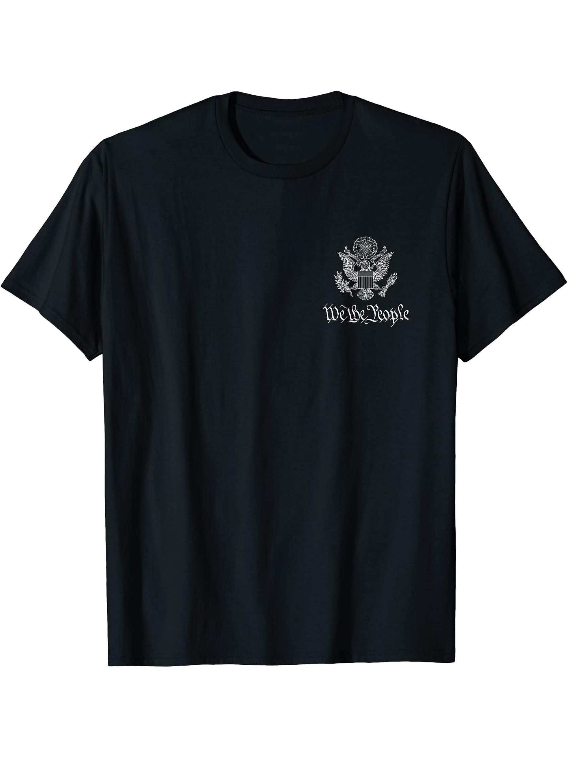 WE THE PEOPLE AMERICAN BALD EAGLE SEAL FLAG US CONSTITUTION T-Shirt 180G 100% Cotton Printed Round Neck Short-Sleeve T-Shirt, Gifts for Men Dad Husband Grandpa, S-XXXL, Black