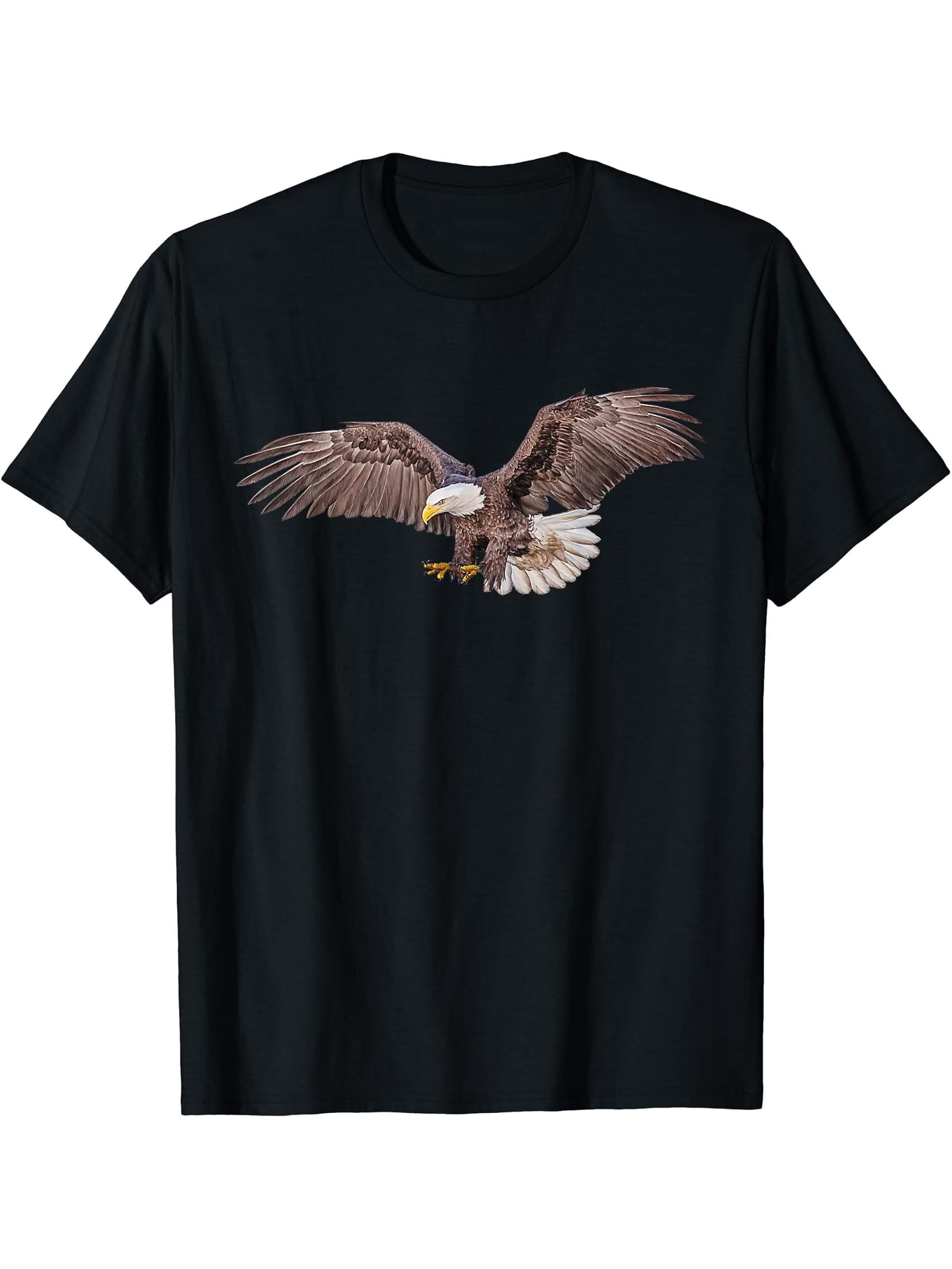 Majestic Flying American Bald Eagle T-Shirt 180G 100% Cotton Printed Round Neck Short-Sleeve T-Shirt, Gifts for Men Dad Husband Grandpa, S-XXXL, Black