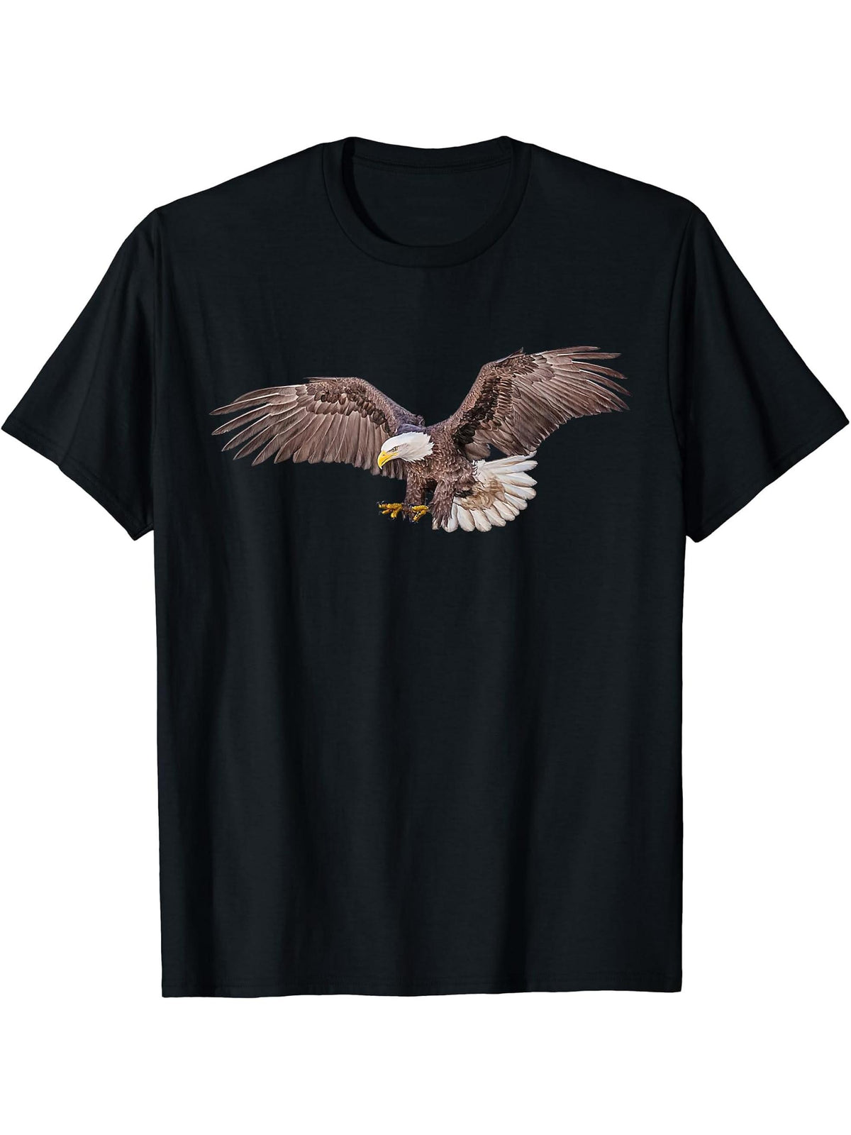 Majestic Flying American Bald Eagle T-Shirt 180G 100% Cotton Printed Round Neck Short-Sleeve T-Shirt, Gifts for Men Dad Husband Grandpa, S-XXXL, Black