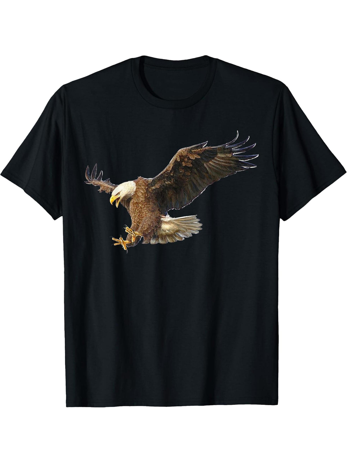 Majestic Flying American Bald Eagle T-Shirt 180G 100% Cotton Printed Round Neck Short-Sleeve T-Shirt, Gifts for Men Dad Husband Grandpa, S-XXXL, Black
