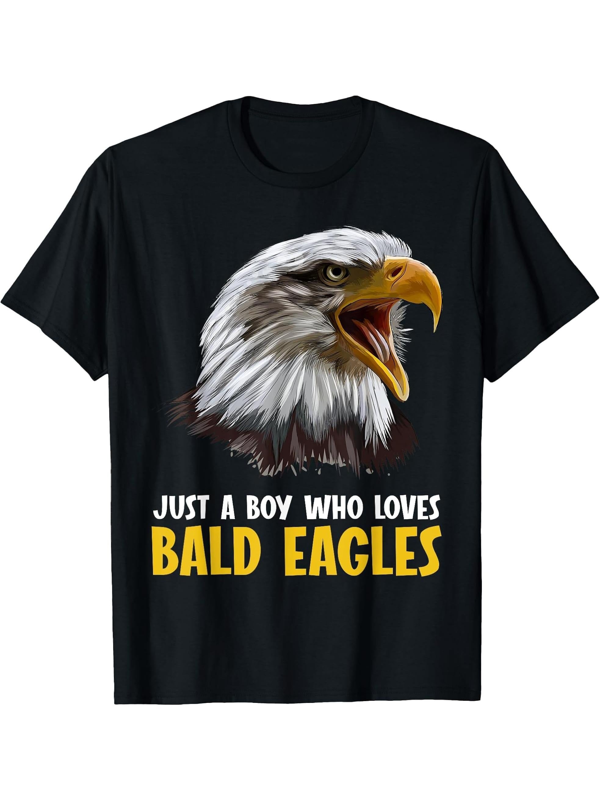 Just a boy who loves Bald Eagles Bald Eagle T-Shirt 180G 100% Cotton Printed Round Neck Short-Sleeve T-Shirt, Gifts for Men Dad Husband Grandpa, S-XXXL, Black