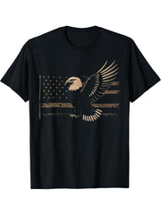 Bald Eagle US American Flag 4th Of July Proud Patriotic T-Shirt 180G 100% Cotton Printed Round Neck Short-Sleeve T-Shirt, Gifts for Men Dad Husband Grandpa, S-XXXL, Black