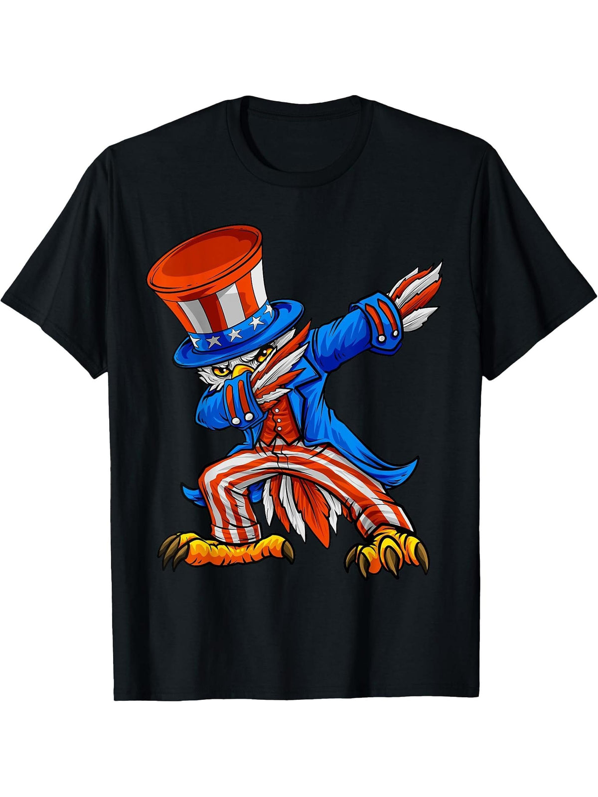 Dabbing American Bald Eagle Uncle Sam Dab Tshirt For Boy Girl T-Shirt 180G 100% Cotton Printed Round Neck Short-Sleeve T-Shirt, Gifts for Men Dad Husband Grandpa, S-XXXL, Black