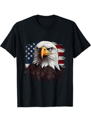 July 4th Symbolic Bald Eagle with American Flags T-Shirt 180G 100% Cotton Printed Round Neck Short-Sleeve T-Shirt, Gifts for Men Dad Husband Grandpa, S-XXXL, Black