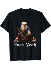 American Pride Bald Eagle Rifle 1776 Fuck Yeah Flag Cape T-Shirt 180G 100% Cotton Printed Round Neck Short-Sleeve T-Shirt, Gifts for Men Dad Husband Grandpa, S-XXXL, Black
