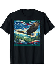 Majestic Bald Eagle in Flight T-Shirt 180G 100% Cotton Printed Round Neck Short-Sleeve T-Shirt, Gifts for Men Dad Husband Grandpa, S-XXXL, Black