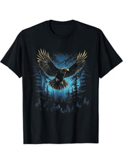 Eagle Forest Animal Wildlife T-Shirt 180G 100% Cotton Printed Round Neck Short-Sleeve T-Shirt, Gifts for Men Dad Husband Grandpa, S-XXXL, Black