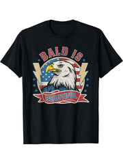 Bald Is Beautiful 4th of July Bald Eagle Independence Day T-Shirt 180G 100% Cotton Printed Round Neck Short-Sleeve T-Shirt, Gifts for Men Dad Husband Grandpa, S-XXXL, Black