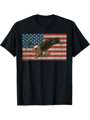 Fourth Of July Bald Eagle America Flag Retro Patriotic T-Shirt 180G 100% Cotton Printed Round Neck Short-Sleeve T-Shirt, Gifts for Men Dad Husband Grandpa, S-XXXL, Black