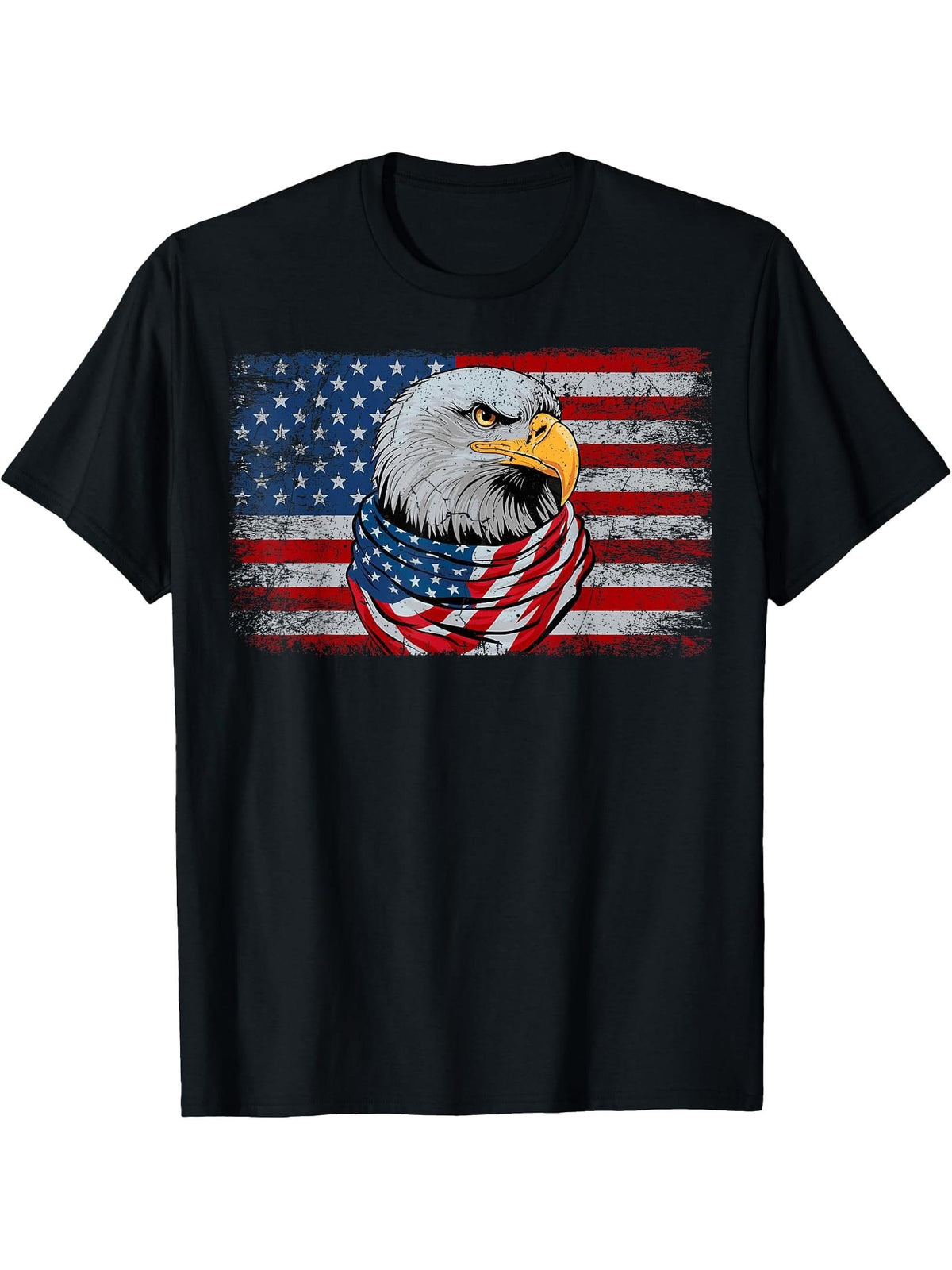 Unisex-Adult Classic Fit Modern Patriotic American Flag Bald Eagle T-Shirt - Black, Small, Short Sleeve 180G 100% Cotton Printed Round Neck Short-Sleeve T-Shirt, Gifts for Men Dad Husband Grandpa, S-XXXL, Black