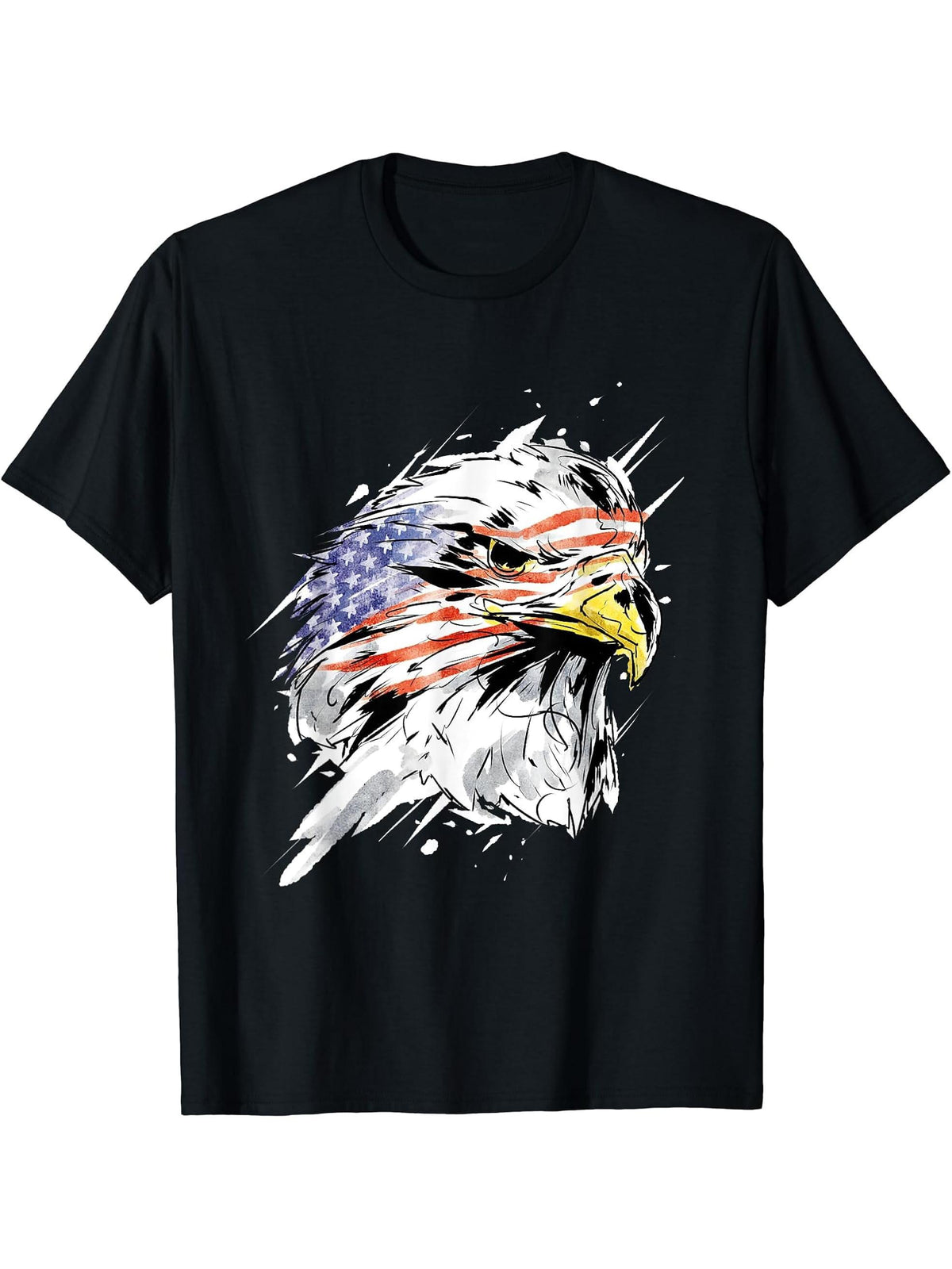 Patriotic American Bald Eagle - US Flag Art T-Shirt 180G 100% Cotton Printed Round Neck Short-Sleeve T-Shirt, Gifts for Men Dad Husband Grandpa, S-XXXL, Black