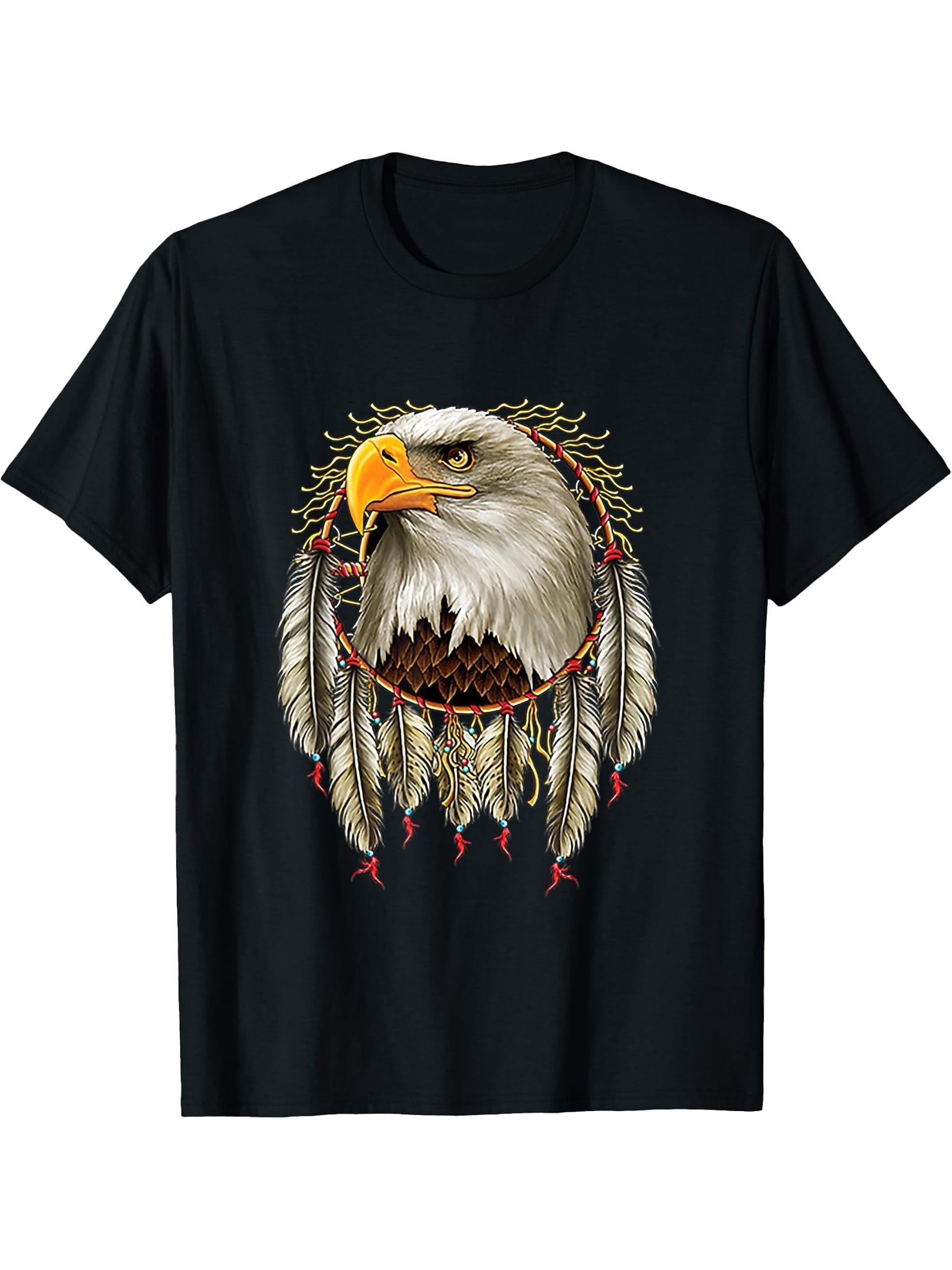 Bald eagle dream catcher T-Shirt 180G 100% Cotton Printed Round Neck Short-Sleeve T-Shirt, Gifts for Men Dad Husband Grandpa, S-XXXL, Black