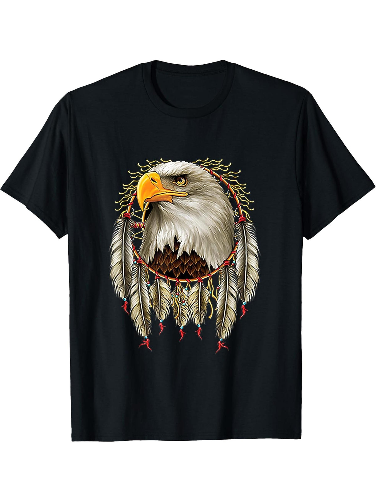 Bald eagle dream catcher T-Shirt 180G 100% Cotton Printed Round Neck Short-Sleeve T-Shirt, Gifts for Men Dad Husband Grandpa, S-XXXL, Black