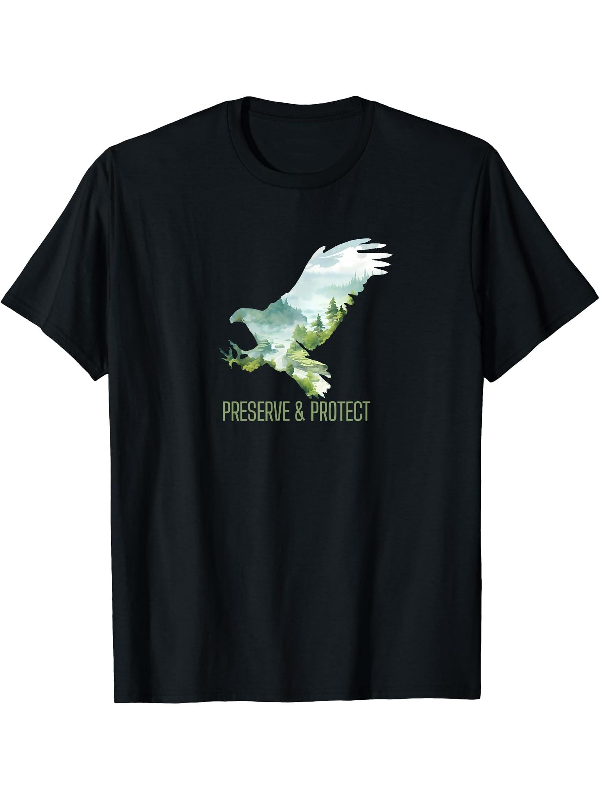 Preserve & Protect Vintage National Park Wildlife Bald Eagle T-Shirt 180G 100% Cotton Printed Round Neck Short-Sleeve T-Shirt, Gifts for Men Dad Husband Grandpa, S-XXXL, Black