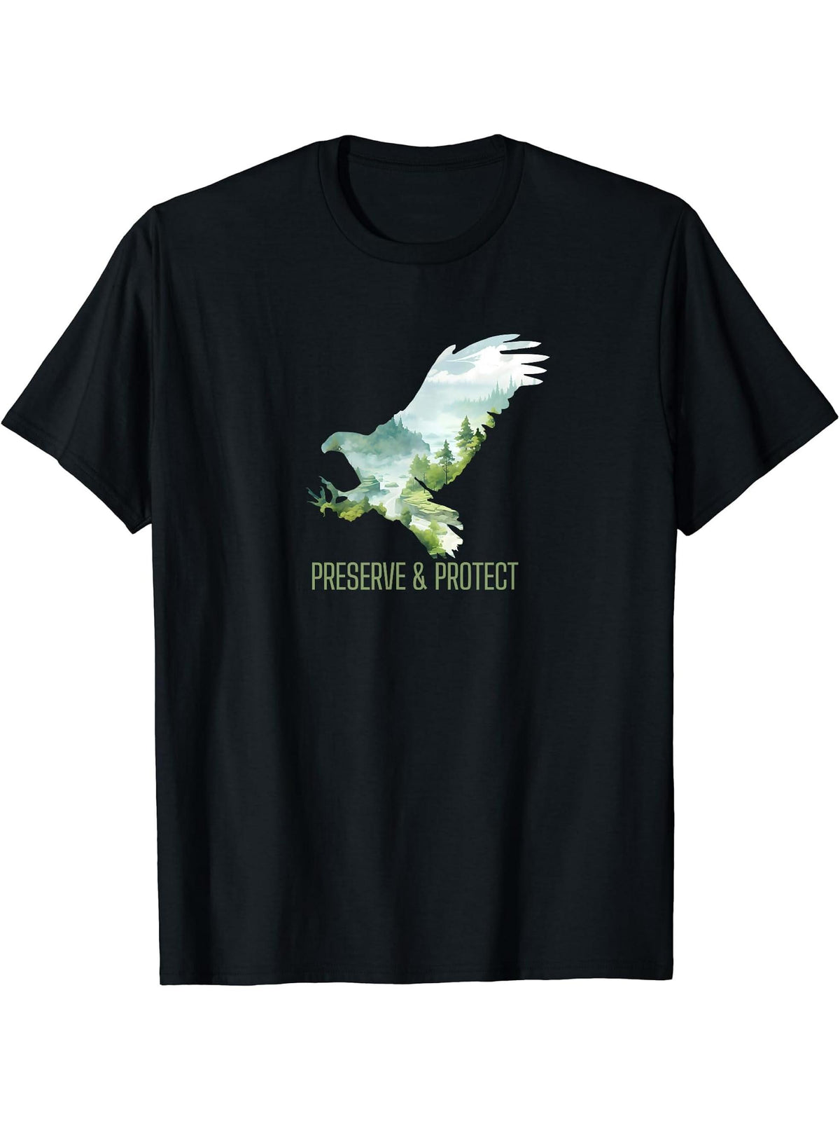 Preserve & Protect Vintage National Park Wildlife Bald Eagle T-Shirt 180G 100% Cotton Printed Round Neck Short-Sleeve T-Shirt, Gifts for Men Dad Husband Grandpa, S-XXXL, Black