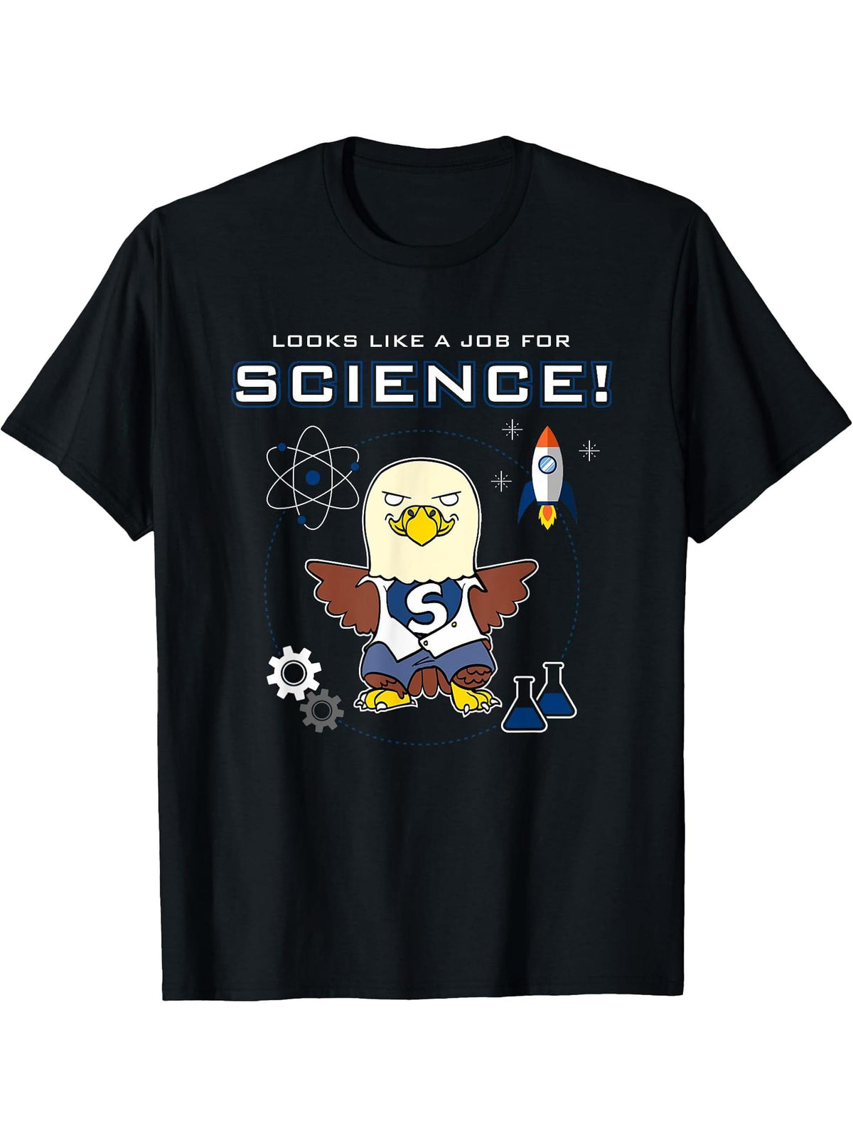 Looks Like A Job For Science Funny Scientist Lab Bald Eagle T-Shirt 180G 100% Cotton Printed Round Neck Short-Sleeve T-Shirt, Gifts for Men Dad Husband Grandpa, S-XXXL, Black