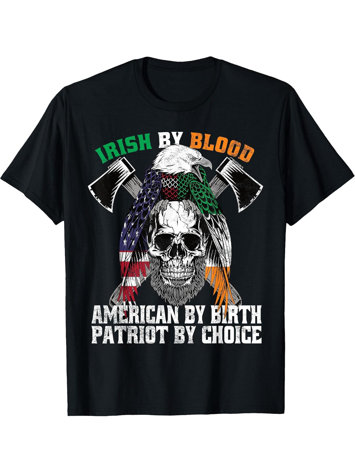 Irish By Blood American By Birth Patriot by Choice Eagle T-Shirt 180G 100% Cotton Printed Round Neck Short-Sleeve T-Shirt, Gifts for Men Dad Husband Grandpa, S-XXXL, Black