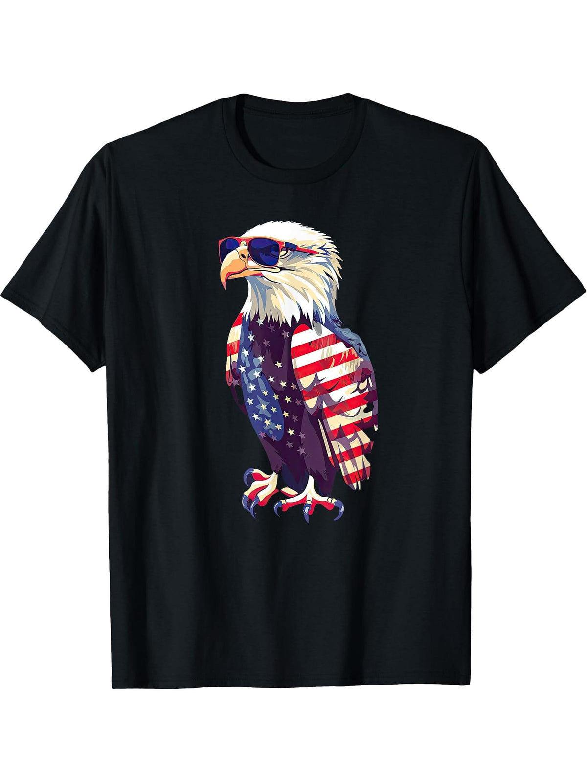 American Bald Eagle, American Flag, Cool T-Shirt 180G 100% Cotton Printed Round Neck Short-Sleeve T-Shirt, Gifts for Men Dad Husband Grandpa, S-XXXL, Black