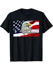 God Bless America Bald Eagle USA American Flag 4th of July T-Shirt 180G 100% Cotton Printed Round Neck Short-Sleeve T-Shirt, Gifts for Men Dad Husband Grandpa, S-XXXL, Black
