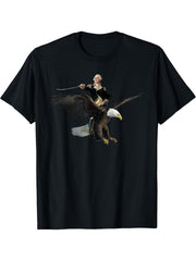 George Washington Riding A Bald Eagle - Patriotic T-shirt T-Shirt 180G 100% Cotton Printed Round Neck Short-Sleeve T-Shirt, Gifts for Men Dad Husband Grandpa, S-XXXL, Black