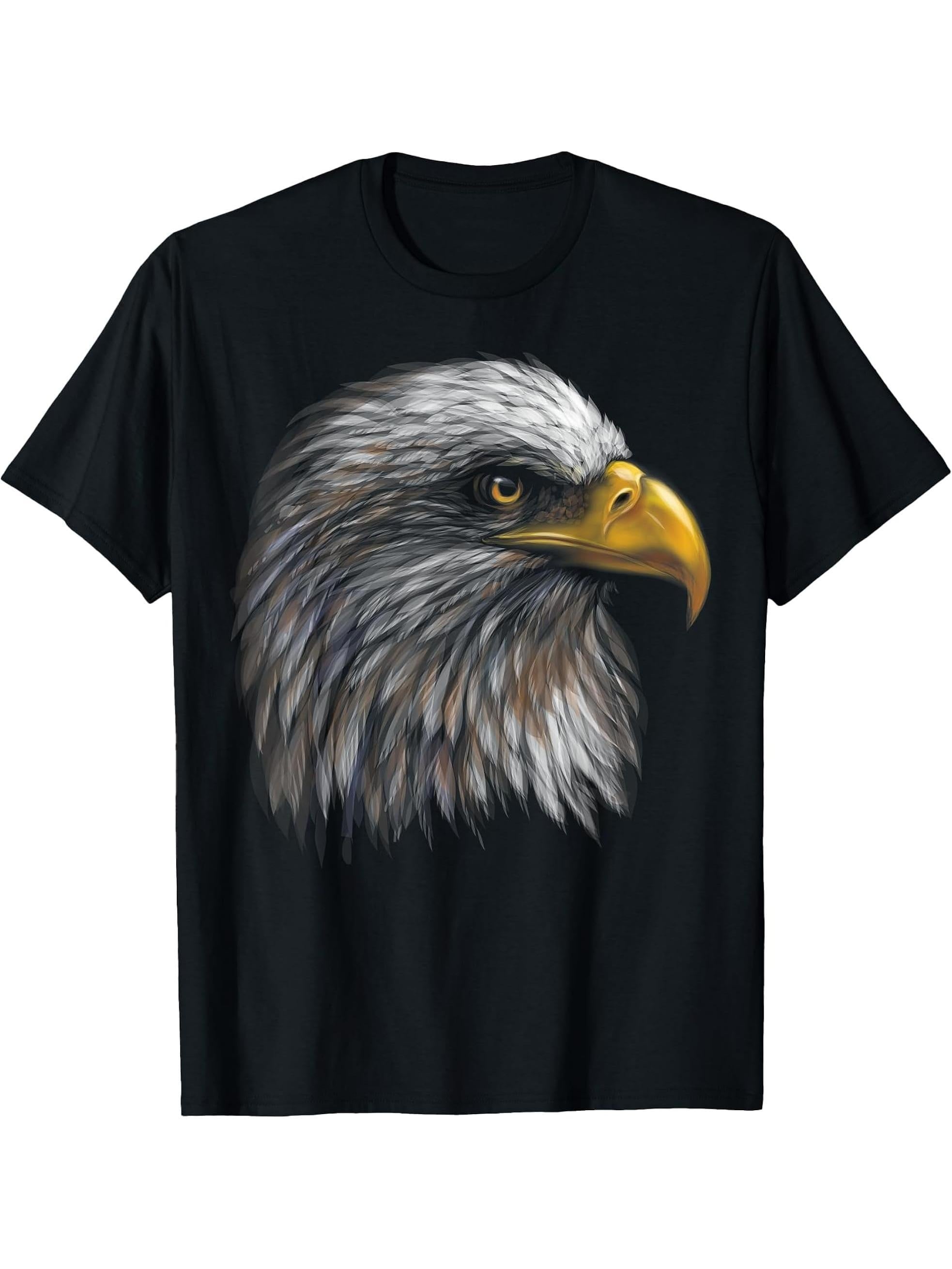 cute bald eagle head black art for lovers of eagles birds T-Shirt 180G 100% Cotton Printed Round Neck Short-Sleeve T-Shirt, Gifts for Men Dad Husband Grandpa, S-XXXL, Black